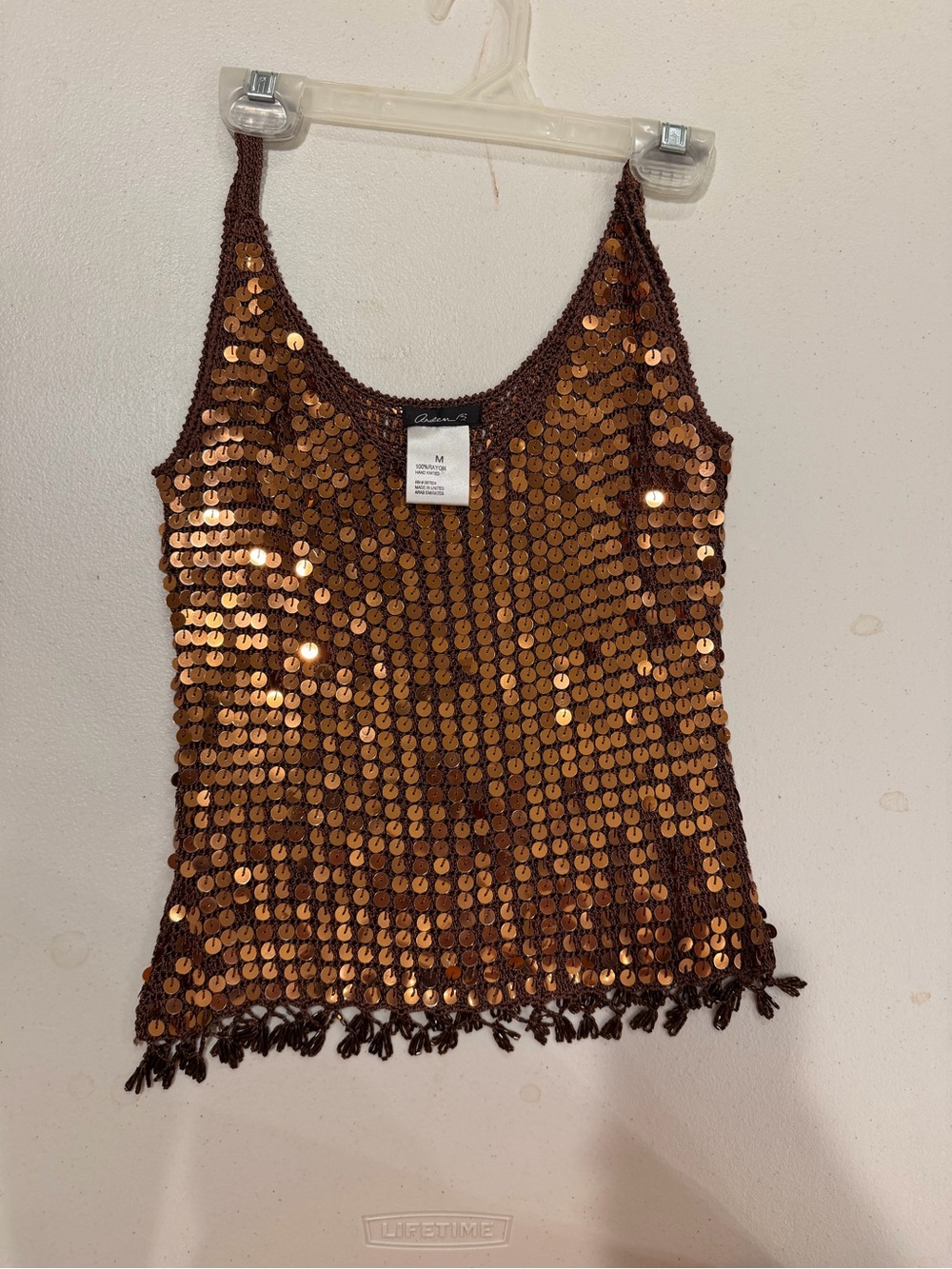 Ardene Copper Sequin Crochet Fringe Tank